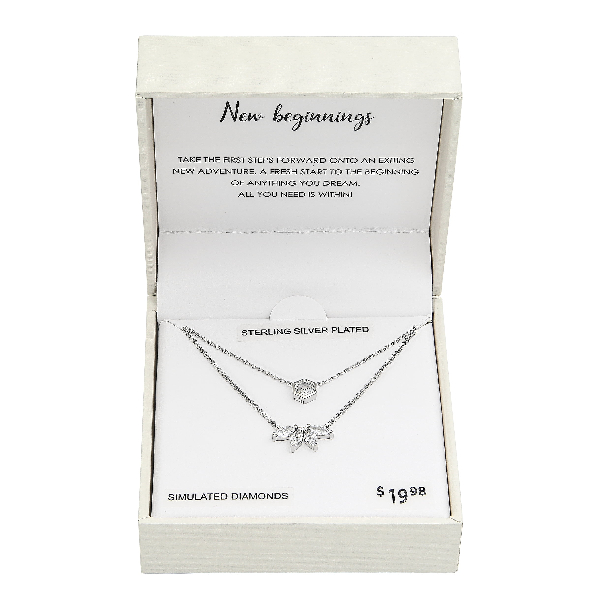 Fine Silver Plated Double Necklace Set with Simulated Diamonds Adult