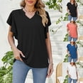thumbnail image 4 of RYRJJ Women's Summer Tunic Blouse Flutter Short Sleeve V Neck Solid Trendy T Shirt Tops Casual Loose Fit(Navy,XXL), 4 of 4