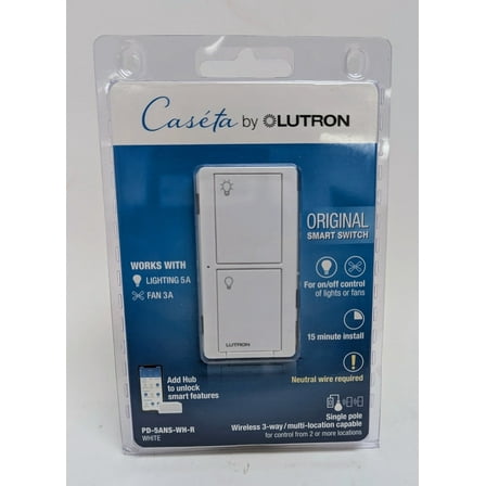 Lutron PD-5ANS-WH-R WIRELS Switch WHT 5A, White & Gray