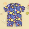 thumbnail image 3 of Bagilaanoe Toddler Baby Boy Girl One-Piece Swimsuit Print Short Sleeve Zipper Rashguard Swimwear 3M 6M 12M 2T 3T Kids Jumpsuit Shorts Bathing Suit, 3 of 7