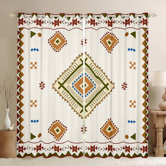 Manfei Retro Rustic Aztec Curtains Pack of 2 (42x84 Each),Vinatge Geometric Rhombus Curtains Blackout,Beige Brown Bedroom Curtains For Men Women,Breathable Home Decor