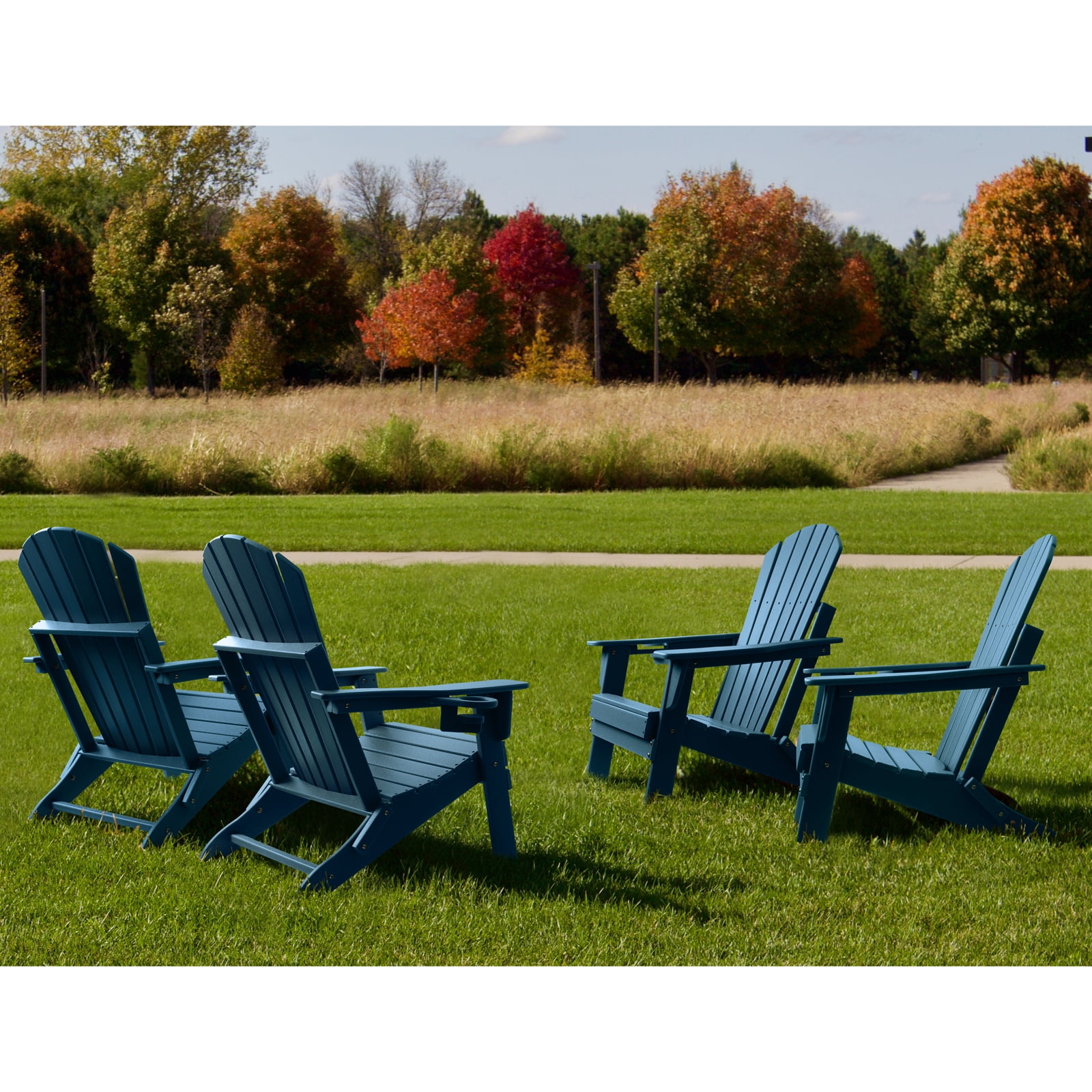 FUNBERRY Folding Adirondack Chair Set of 2, All Weather HDPE Fire Pit Chairs with Cup Holder for Outdoor
