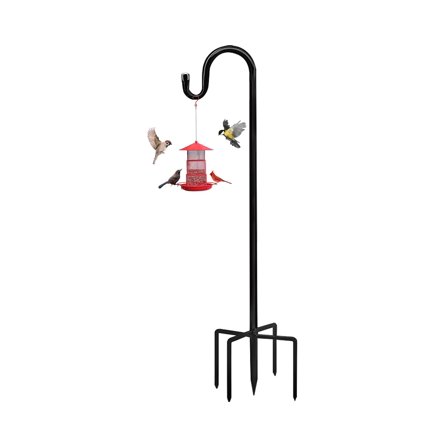 Outdoor Shepherds Hooks for Bird Feeders, 48 Inch Tall Heavy Duty Pole with 5 Prongs, Adjustable Height for Hanging Baskets, Lanterns, Garden Decor, Black