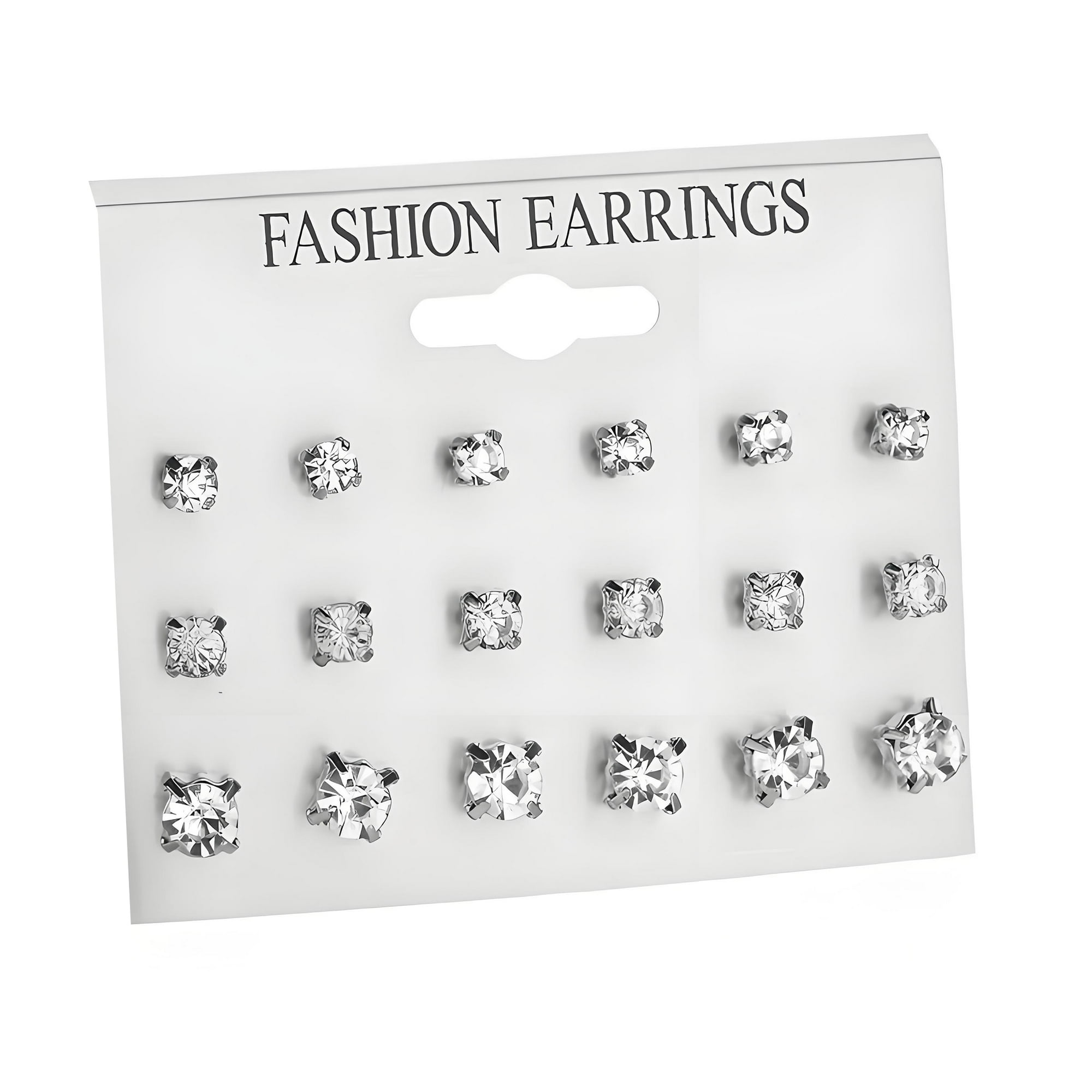 DESIGNICE 9Pairs Silver Rhinestone Stud Earrings Set,Multiple Sizes for Women