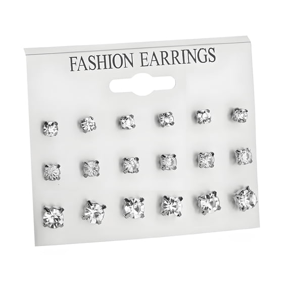 DESIGNICE Earrings Set,Multiple Specifications Earring Sets for Women,Rhinestones Small Earrings for Women Stud Earrings,9Pairs,Silver