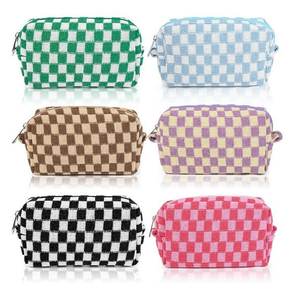 6 Pcs Checkered Makeup Bag Cosmetic Bag