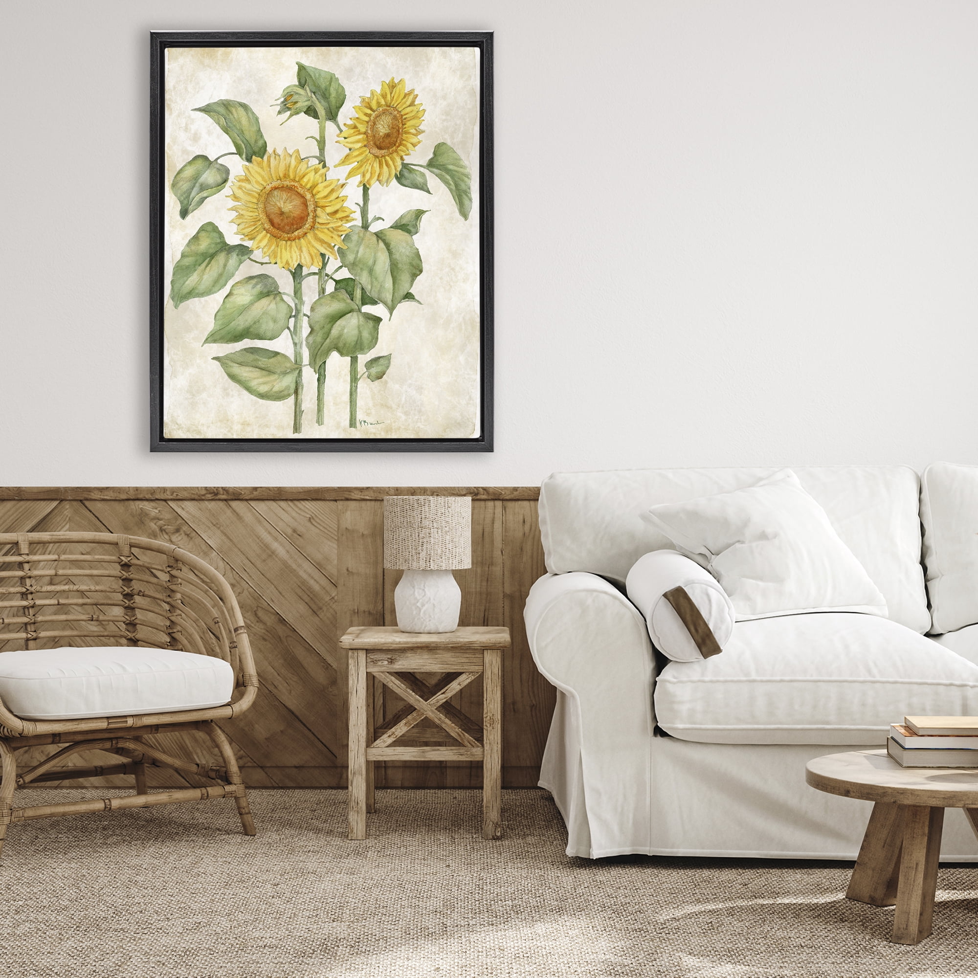 Stupell Industries Floral Journal Vintage Sunflower Black Framed Floater Canvas Wall Art, design by Paul Brent