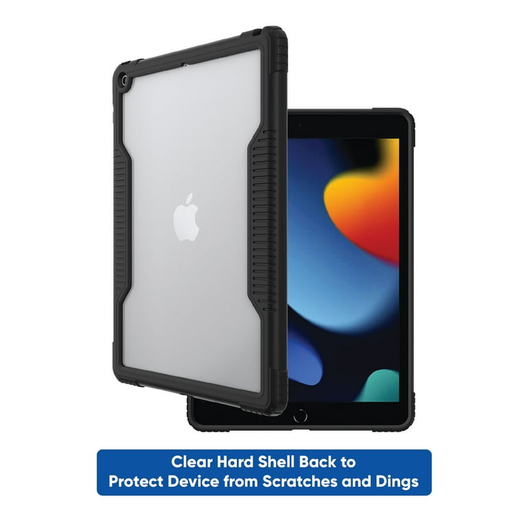 onn. Slim Rugged Tablet Case for iPad (7th, 8th, 9th generation) - Black/Clear