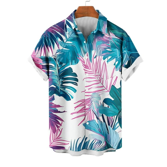 Yanghang Summer Tops Mens T-Shirts Men's Casual Collar Printed Short Sleeved Button Fashion Cardigan Pocket Top Summer Tops For Men