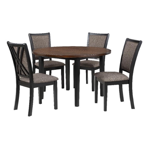 Benjara Jeremy 48" 5 PC Round Dining Table Set with Fabric Seat- Brown & Black