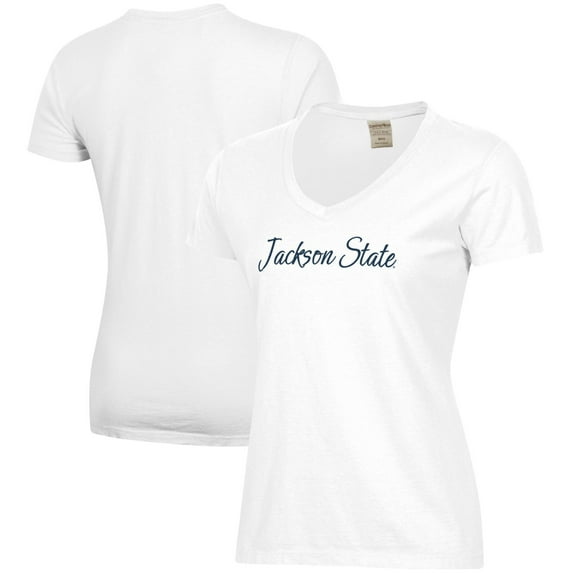 Women's  White Jackson State Tigers Script Logo Comfort Wash V-Neck T-Shirt