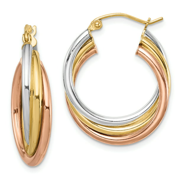 IceCarats - 925 Sterling Silver Tri Color Gold Plated Hoop Earrings Ear ...