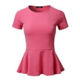 thumbnail image 1 of SSOULM Women's Classic Stretchy Short Sleeve Flare Peplum Blouse Top (S-3X). Made In U.S.A, 1 of 4