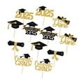 thumbnail image 2 of Sharprepublic 12 Pieces Graduation Cupcake Toppers 2025, Graduation Theme Party Decorations, Class of 2025 Cake Topper Glitter Design Gold, 2 of 8