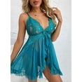 thumbnail image 1 of Women Lace Mesh Babydoll Lingerie Set, V Neck Ruffle Wireless Casual Sleepwear with Matching Briefs 2 Piece, 1 of 5