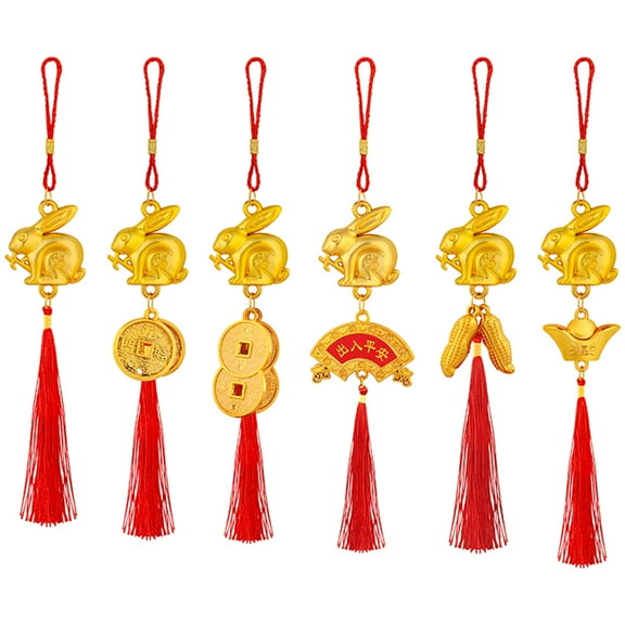 6pcs Traditional Zodiac Rabbit Hanging Ornaments Bonsai Ornaments Door Hanging Ornaments