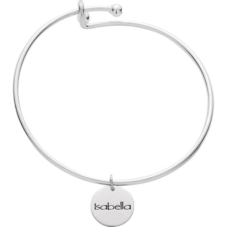 Personalized Planet Girl's Bangle Bracelet with Engravable Name Disc Charm