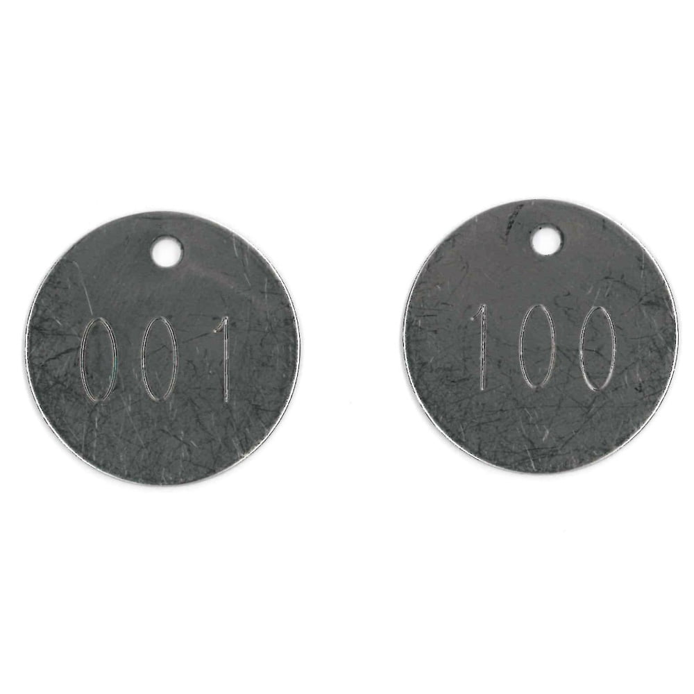 1.25" Round Stainless Steel Tags Numbered 001 - 500 (Pack of 500 Tags)