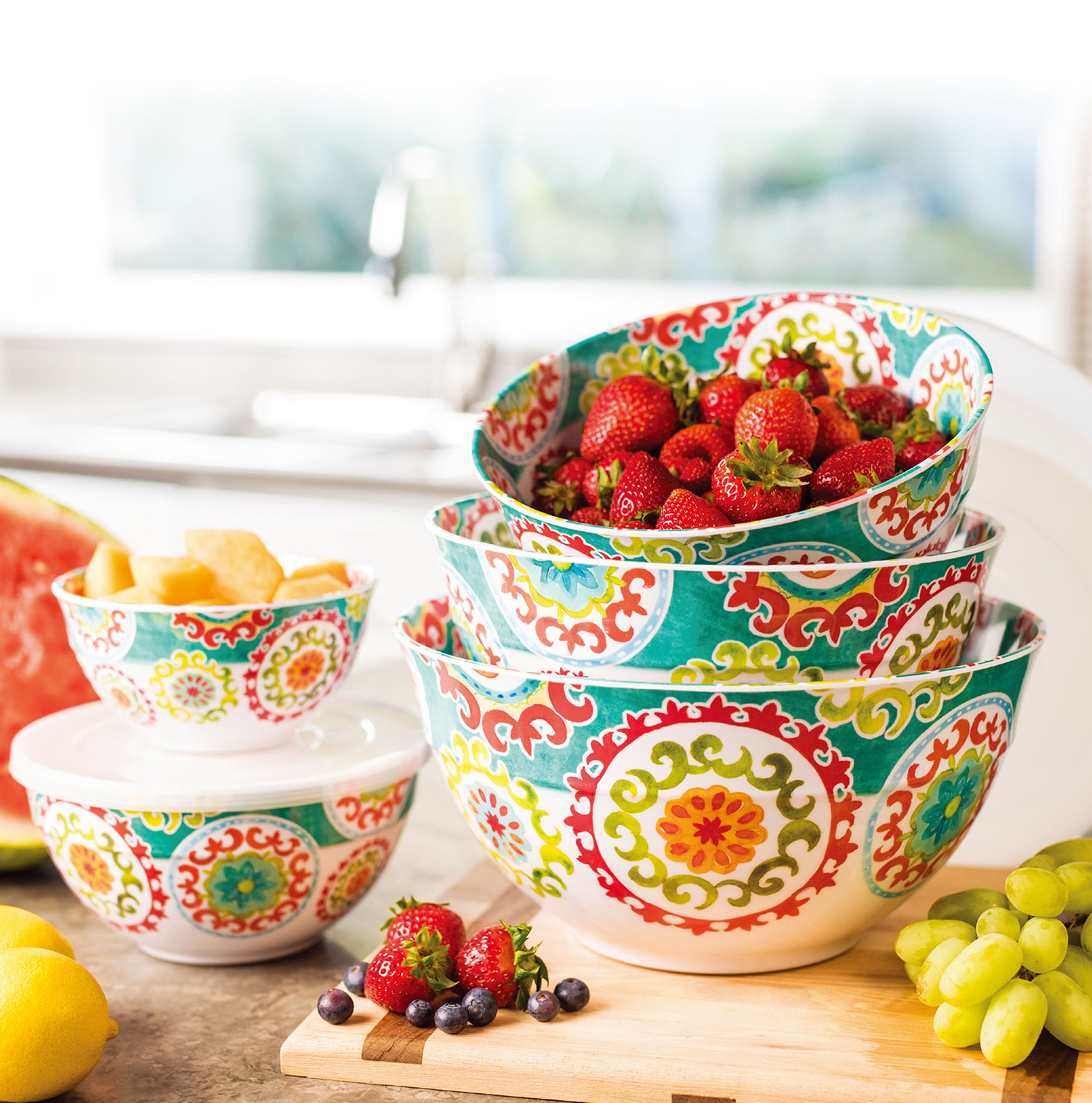 10 Piece Melamine Mixing Bowl Set with Lids, Fall Floral 