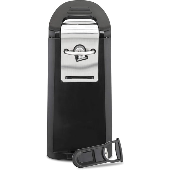 Smooth Touch Electric Automatic Can Opener Easy Push Down Lever, For All Standard-Size and Pop-Top, Extra Tall, With Bottle Opening Accessory and Built-In Knife Sharpener, Black