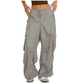 thumbnail image 2 of Dolkfu Womens Casual Pants Low Waisted Cargo Wide Leg Gray Parachute Pants Drawstring Casual Streetwear Women Trousers M, 2 of 6