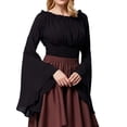 thumbnail image 3 of Women Medieval Renaissance Solid Color Bell Sleeve Ruffled Off Shoulder Blouse, 3 of 7