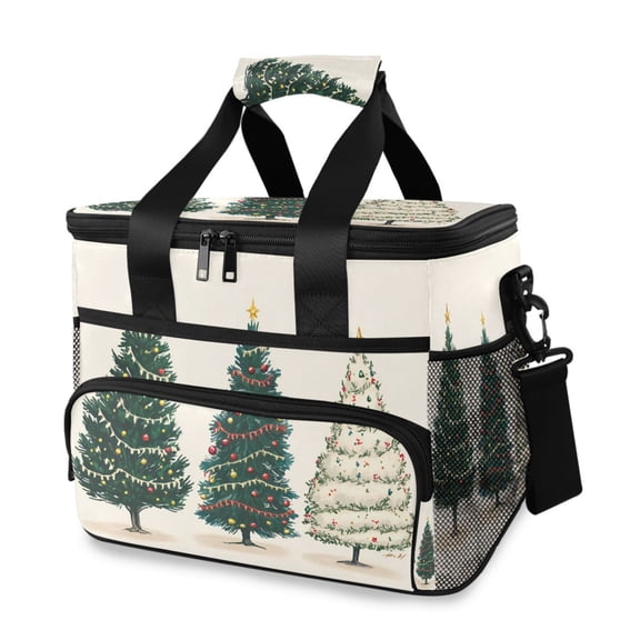 FORMRS Insulated Cooler Bag 24 Cans Capacity Soft Leakproof Lunch Box with Side Pockets, Hand Drawn Christmas