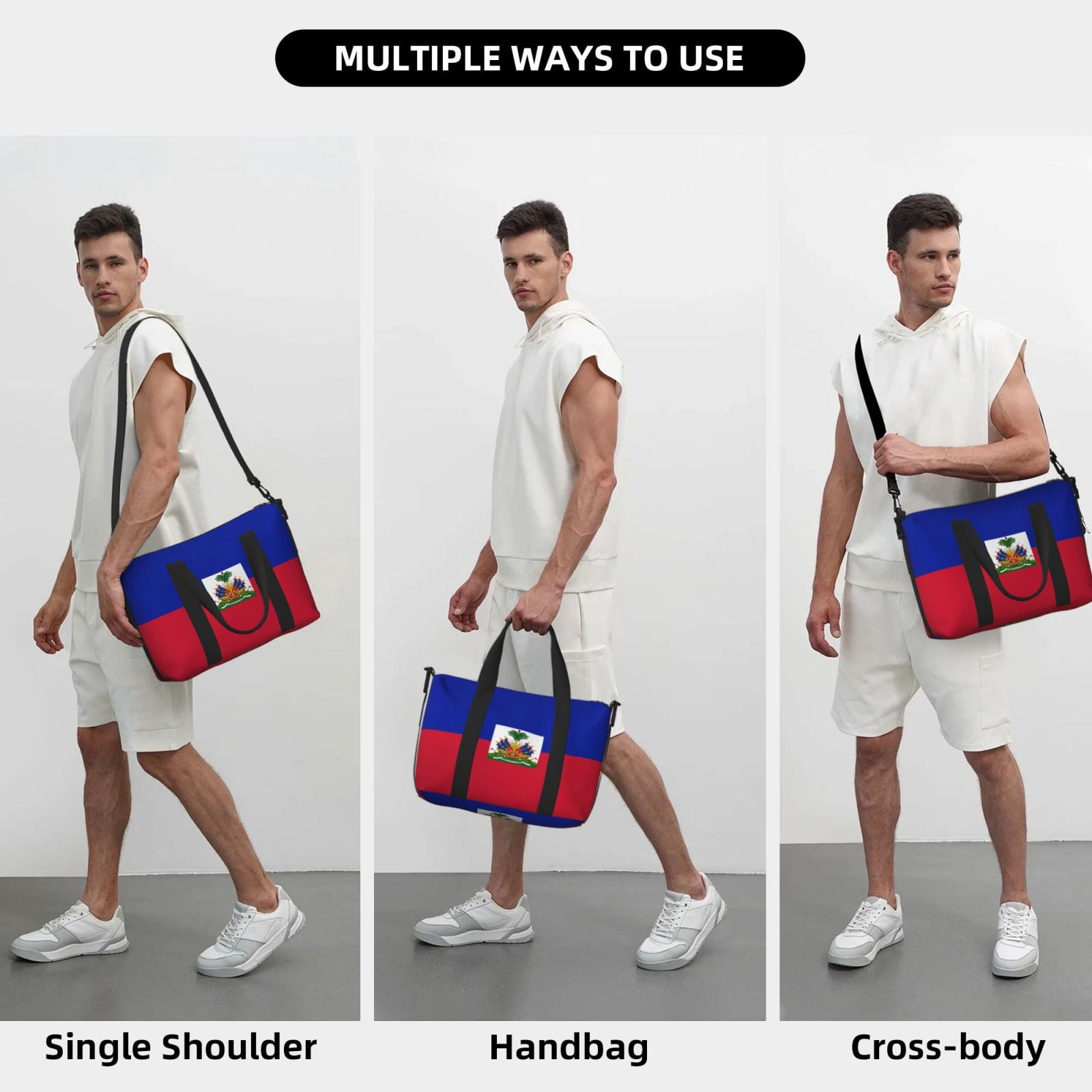 Travel Duffel Bag Haiti Flag Sports Tote Gym Carry On Bag Overnight Crossbody Bag For Women Men