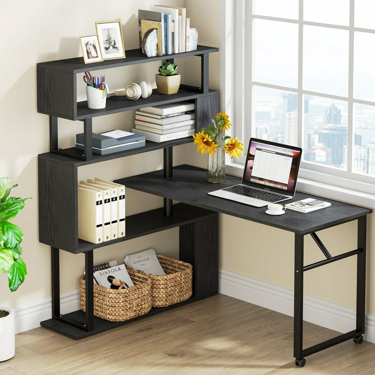 Tribesigns Rotating Computer Desk With 5 Shelves Bookshelf, Vintage Rustic L -Shaped Corner Desk With Storage, Reversible Office Desk Study Table  Writing Desk On Wheels For Home Office - Walmart.Com