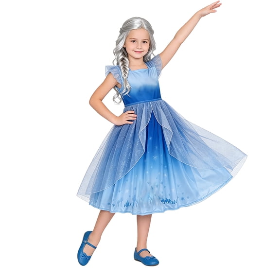 Snow Queen Princess Dress Sparkle Ice Fairytale Outfit Gown Halloween Fancy Dress Party Cosplay Costumes