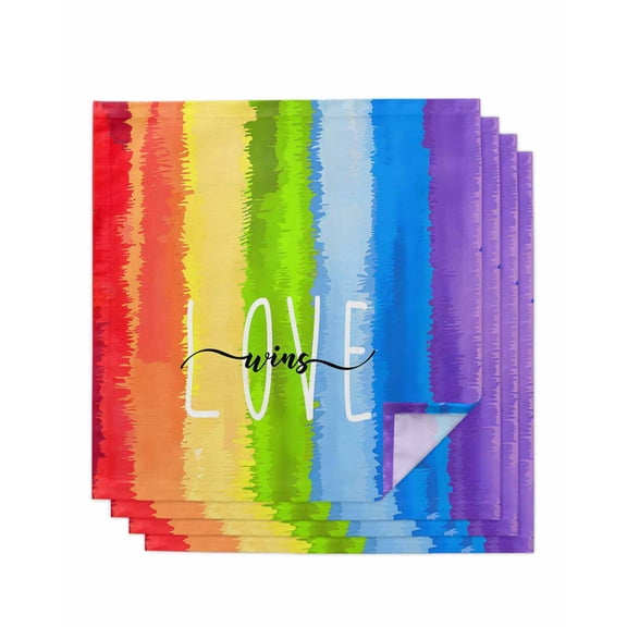 Rainbow Cloth Napkins Set of 4 Reusable Dinner Napkins, Cartoon Colorful Gradient Striped Funny Art Cocktail Napkin Washable Table Napkins for Wedding/Holiday Party/Baby Shower 20"x20"