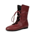thumbnail image 2 of Vintage Mid Calf Combat Boots for Women with Middle Hollow out Strappy Flats Low Heel Gothic Short Dress Boots, 2 of 4