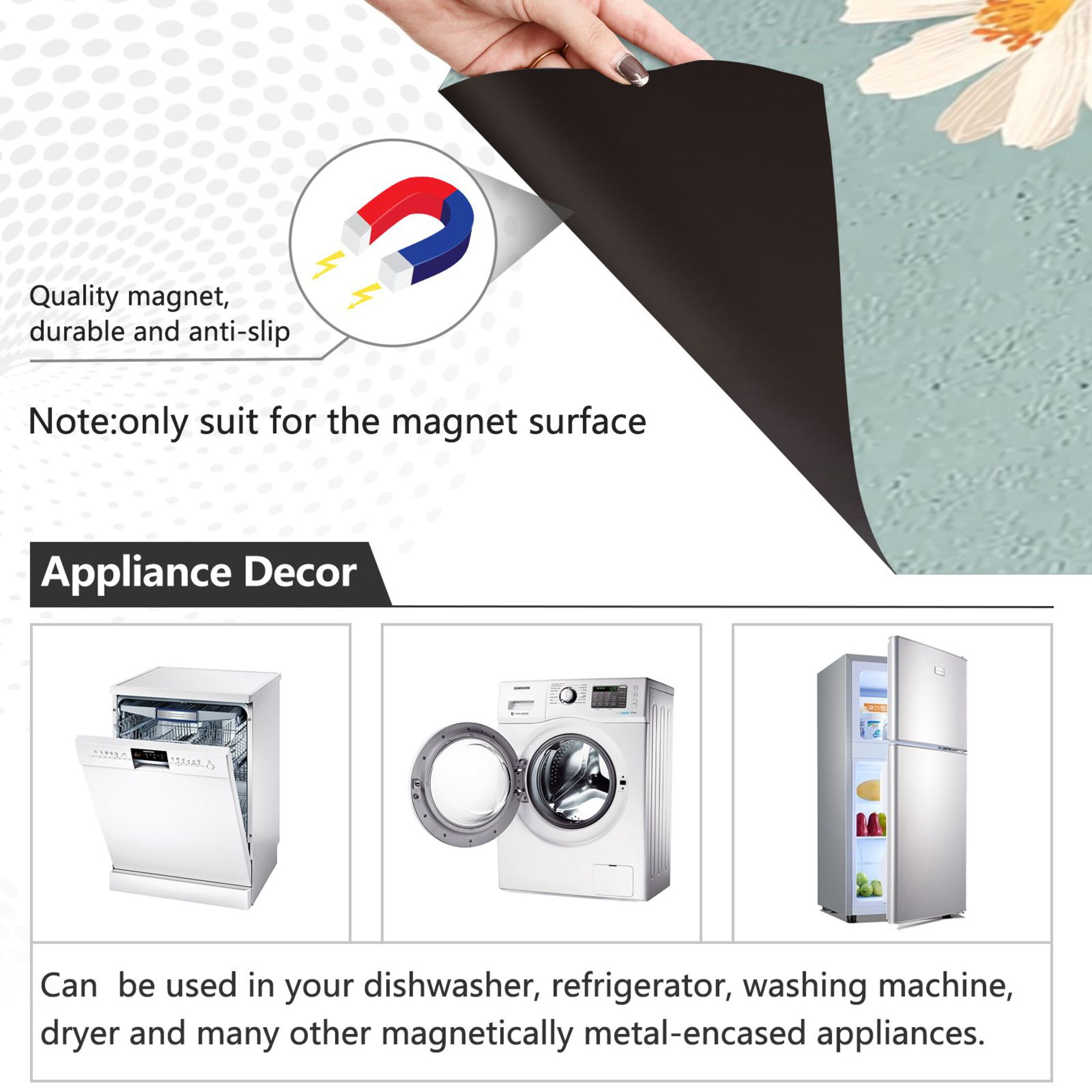 IAUYY Magnetic decorative sticker - 23x26 Inch PVC Refrigerator Decorative Cover, Removable DIY Art for Kitchen Appliances Daisies in The Vase