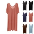 thumbnail image 2 of Bosfbaoi Women's Nightgown Solid Color Oversized Nightgown Deep V-Back Short Sleeve Curved Hem Casual Sleep Dress, 2 of 6
