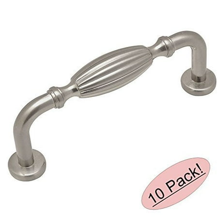 Country Cabinet Pulls - Cosmas 7119SN Satin Nickel Country Style Cabinet Hardware Ribbed Handle Pull - 3
