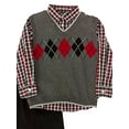 thumbnail image 2 of Toddler Boys Gray Sweater Vest Plaid Shirt & Corduroy Pants Outfit Set 4T, 2 of 2