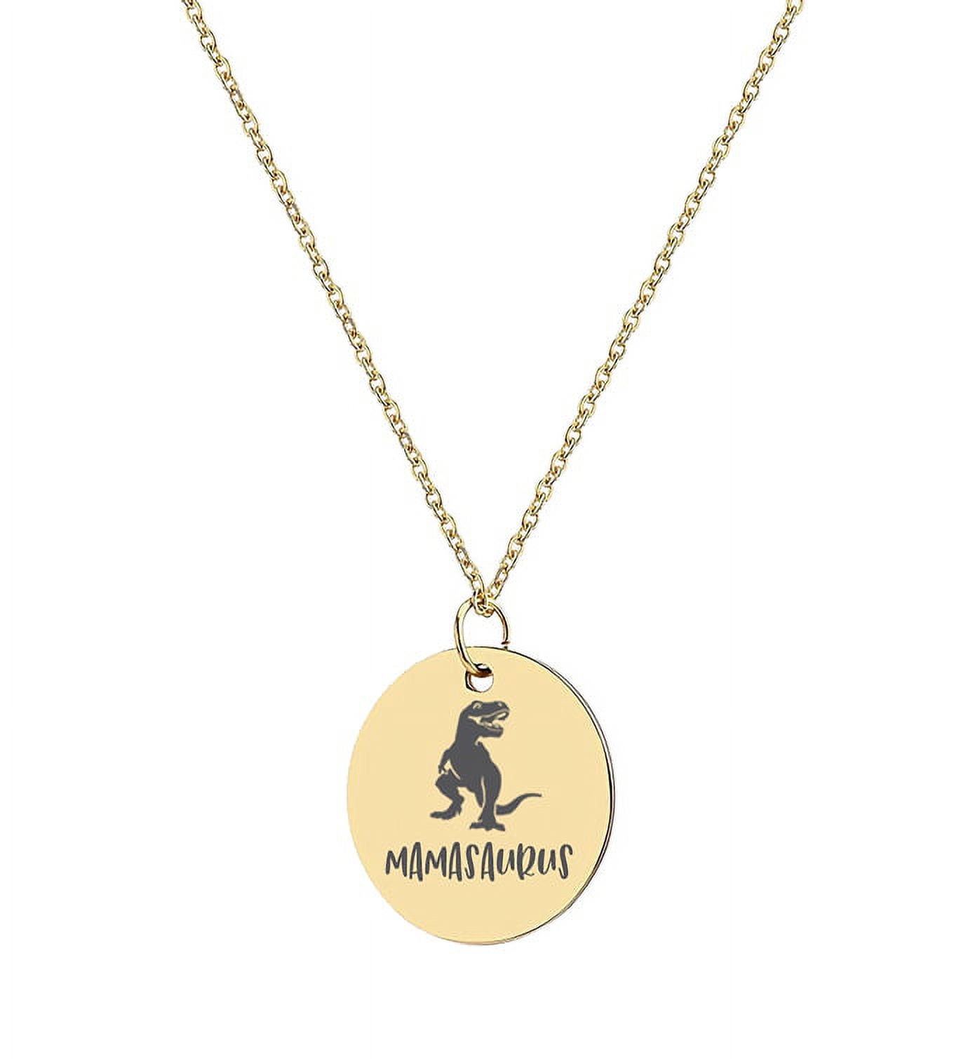 Custom Mamasaurus Round Necklace, Personalized Mother's Day Gift for Her, Gift for Mom Custom Mother's Day Present, Custom New Mom Mother's Day Jewelry, Mom to Be Gift for Her [Gold]