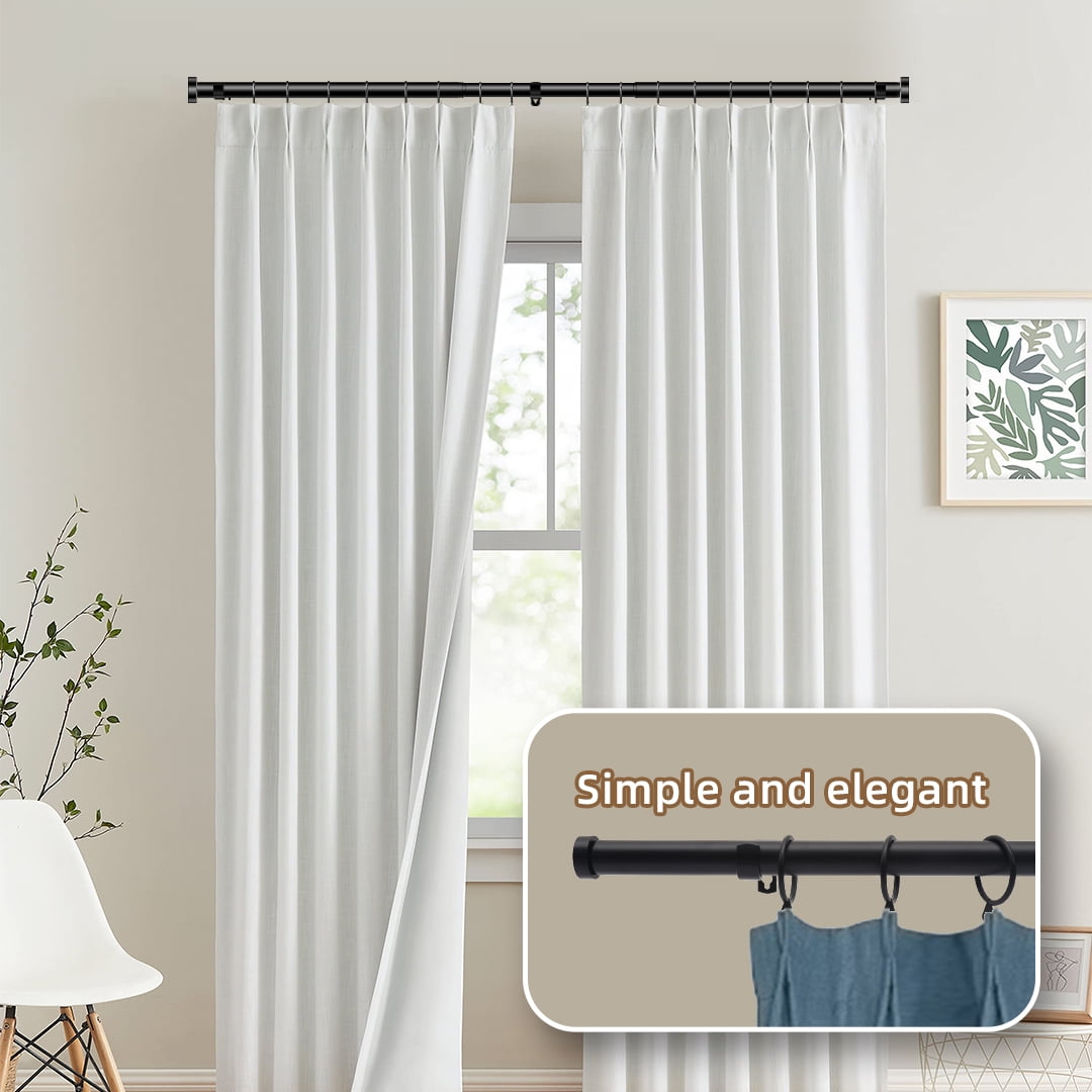 1" Diameter Standard Decorative Window Curtain Rod, Adjustable Curtain Rod for Windows , Acrylic Square Finials ，Black