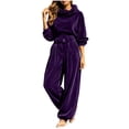 thumbnail image 2 of MLCDZ Women's 2 Piece Velour Tracksuit Hooded Long Sleeve Pullover Wide Leg Pants Sweatsuits for Women Lounge with Pockets Casual Lightweight Workout Set, 2 of 9