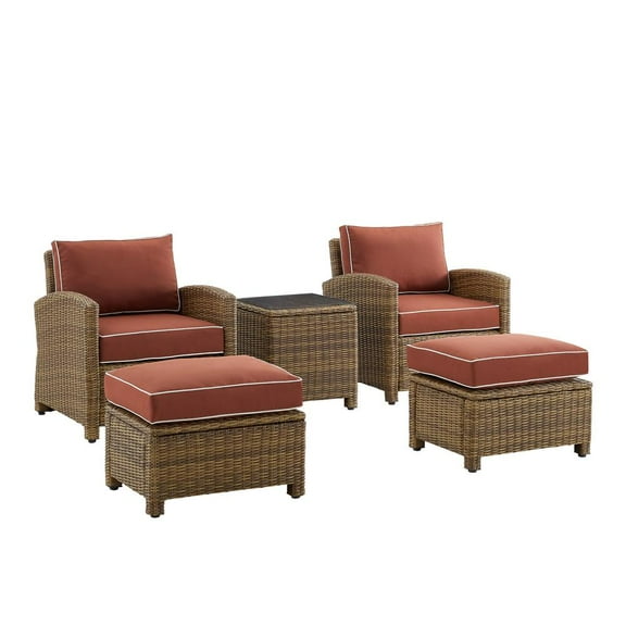 Crosley Furniture Bradenton 5-pc Wicker / Rattan Outdoor Chair Set in Red/Brown