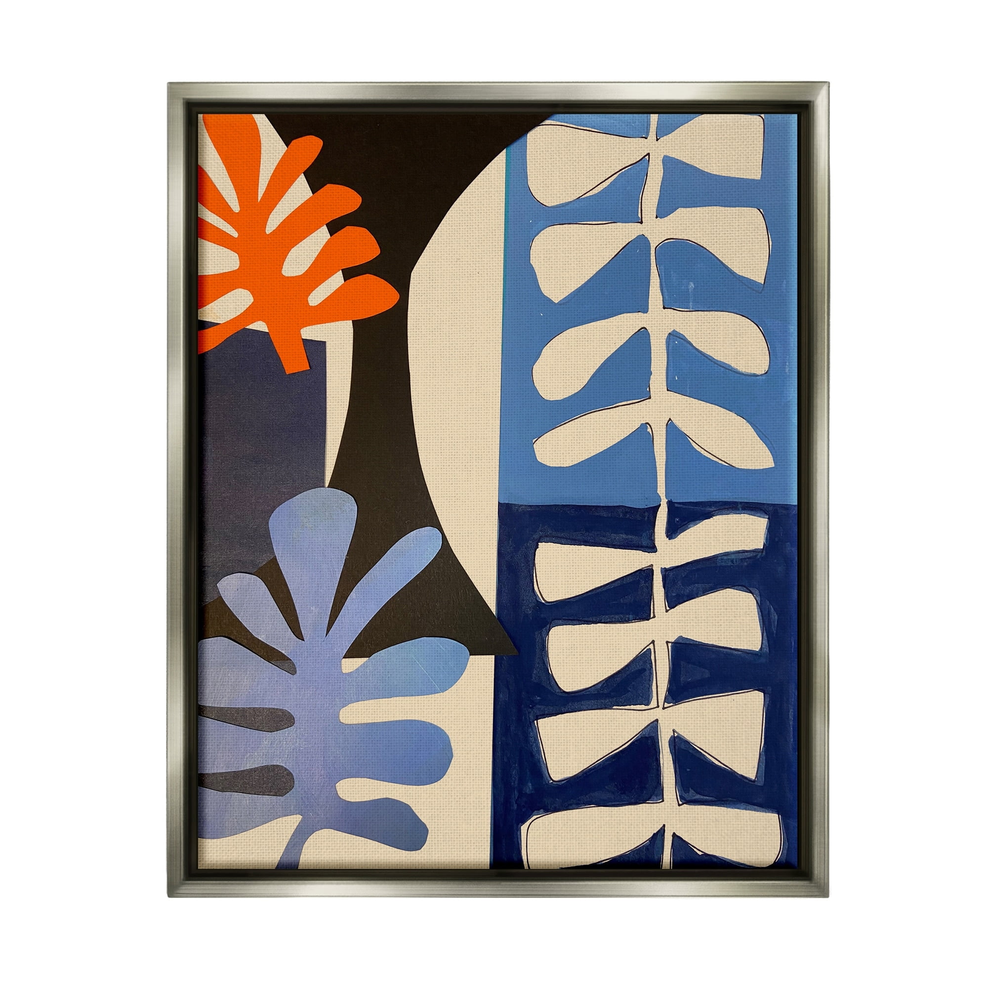 Stupell Industries Funky Plant Leaves Modern Abstract Cutout Silhouettes Graphic Art Luster Gray Floating Framed Canvas Print Wall Art, Design by Deborah Velasquez