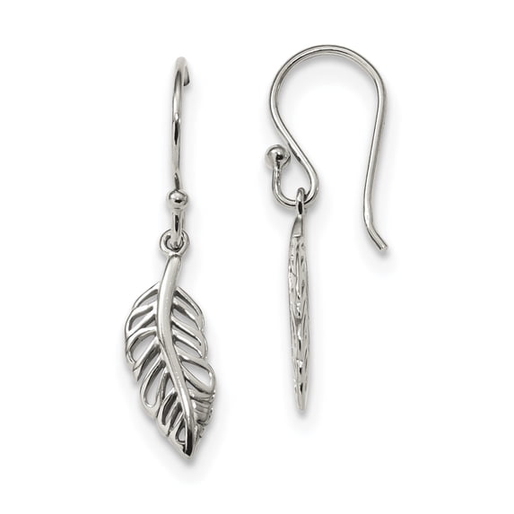 Sterling Silver Leaf Dangle Earrings (31 X 6.7) Made In Thailand qe13484