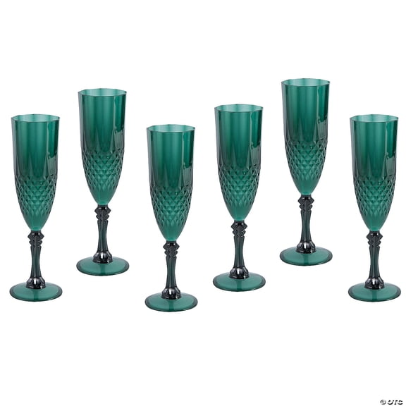 8 oz. Bulk 48 Count Christmas Green Patterned Reusable Plastic Champagne Flutes