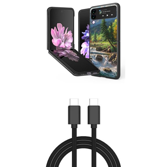 Bemz Premium Bundle for Samsung Galaxy Z Flip 3 5G: Slim Snap-On Protector Case (Bear River), PD Power Delivery USB-C to USB-C Cable (3 Feet)