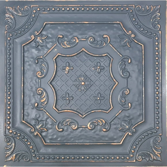 Drop-In, Glue-Up 2'x2' Faux Tin PVC Ceiling Tile In Smoked Copper, Sample
