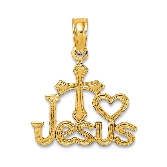 14k Gold Jesus With Religious Faith Cross and Love Heart Top 17.2x14mm Wide Pendant Necklace for Women