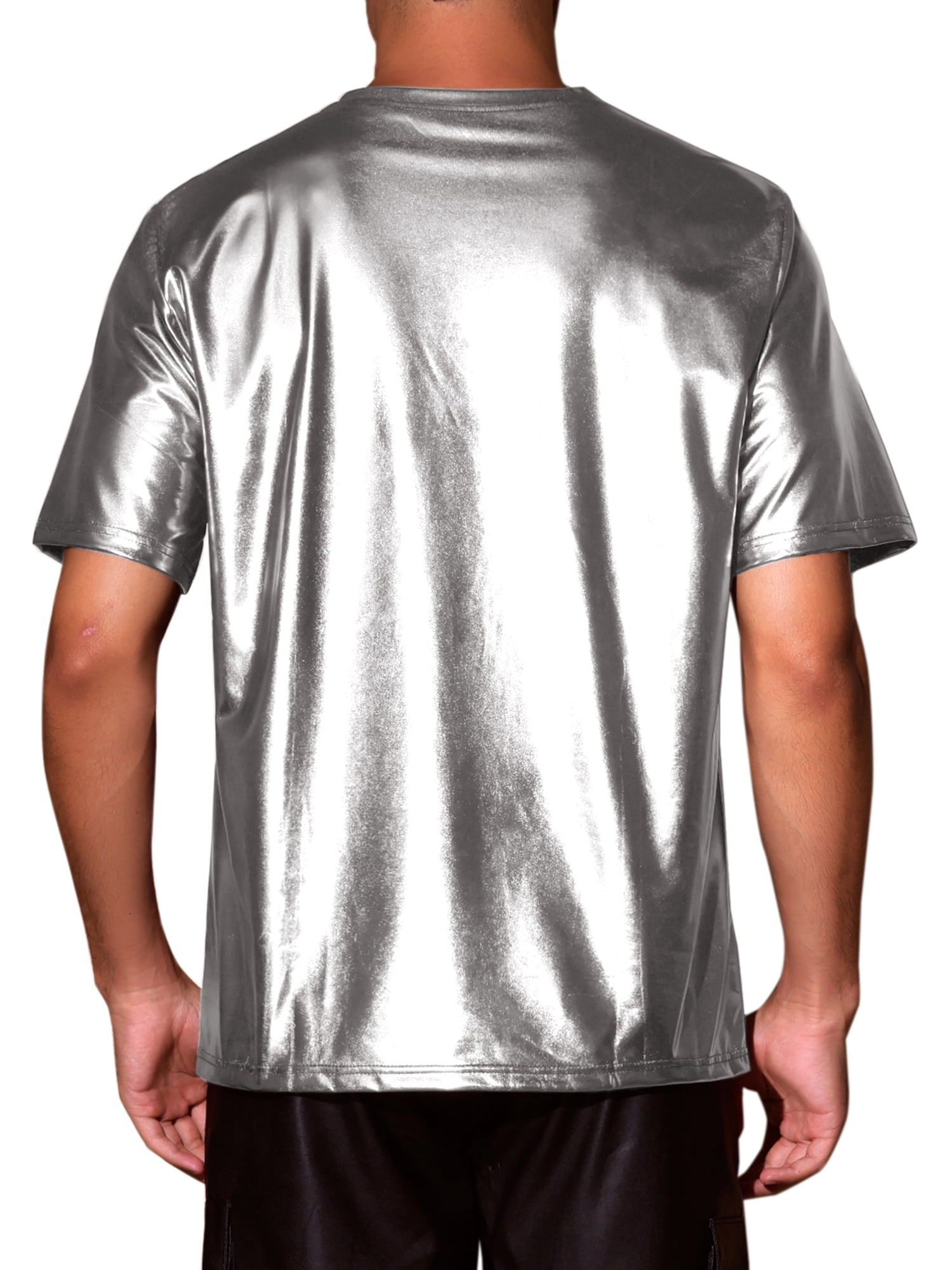 INSPIRE CHIC Holographic T-Shirts for Men's Crew Neck Short Sleeved Party Disco Shiny t Shirt XL Gray
