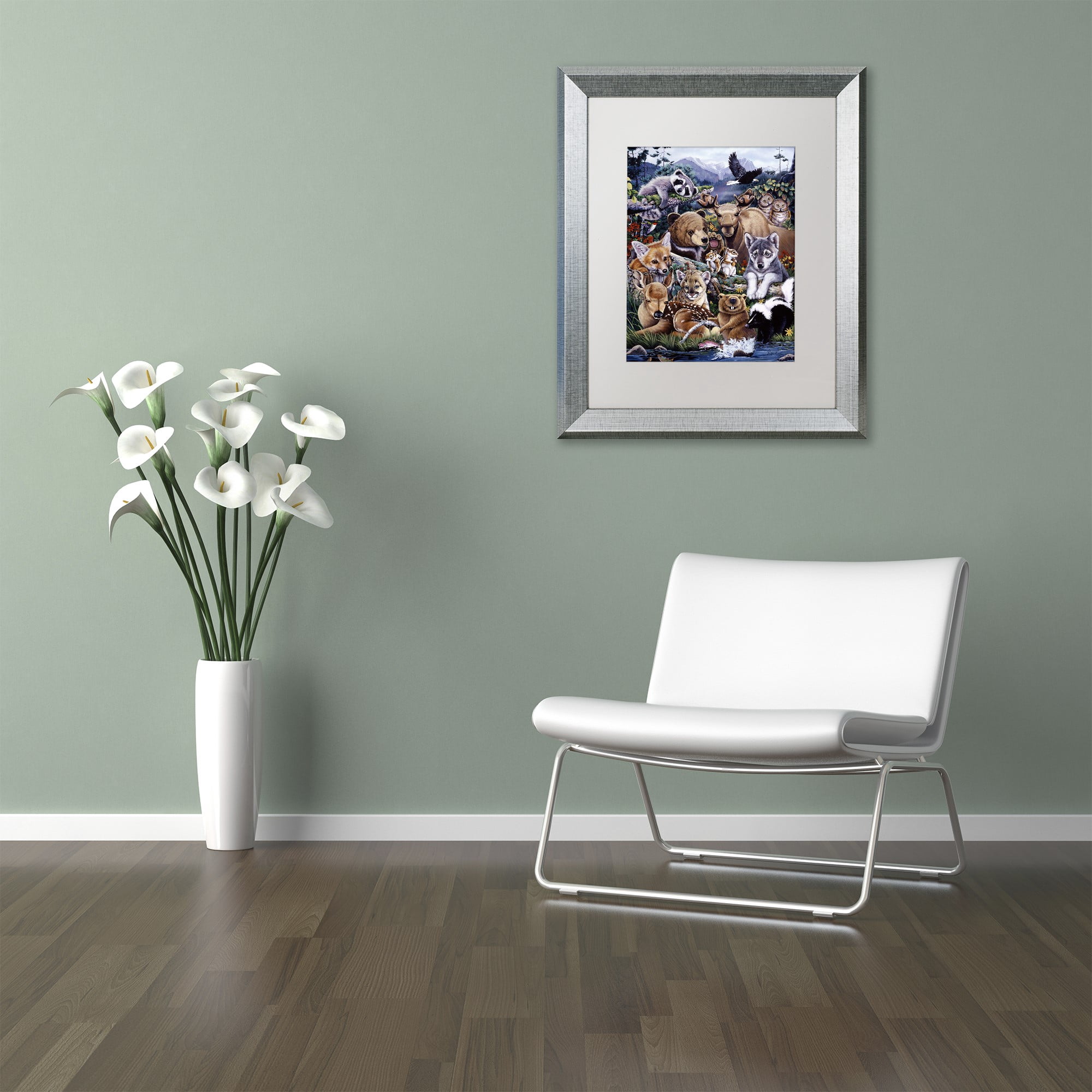 Trademark Fine Art 'Forest Friends' Canvas Art by Jenny Newland, White Matte, Silver Frame