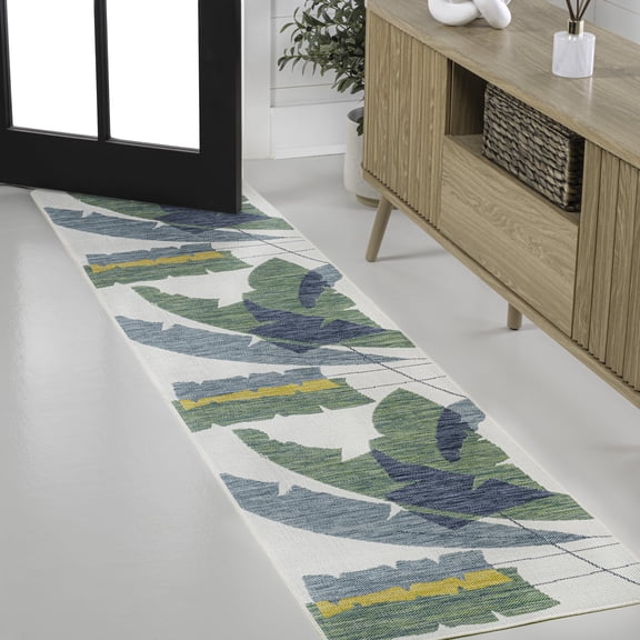 JONATHAN Y TUSCAN SUN 2 x 8 Runner Rug, Shelby Coastal Vintage Abstract Palm Leaf - Green/Cream, TSN403B-28