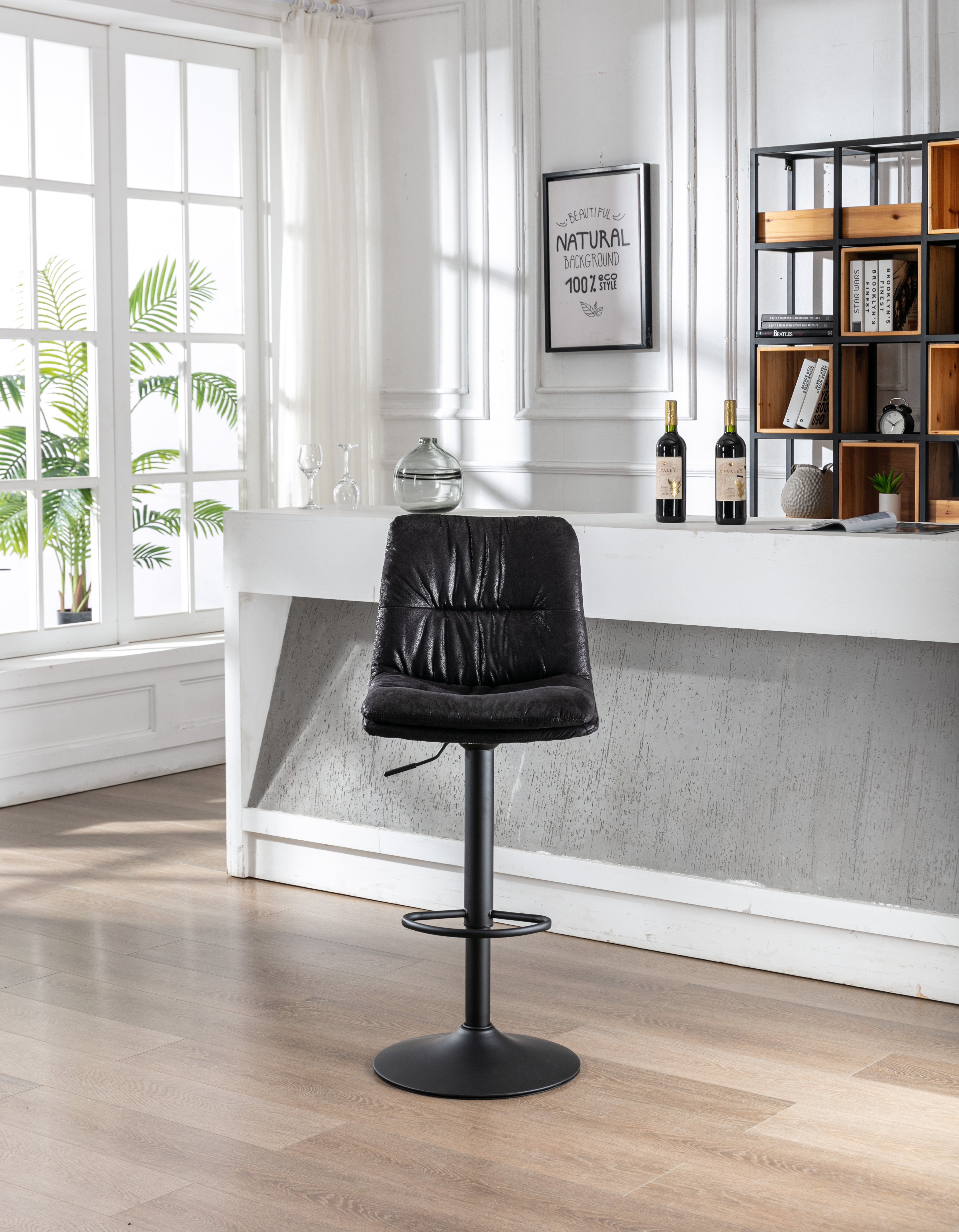 Bar Stools Sets of 2, Adjustable Counter Stools Bar Chairs, Microfiber Fabric Vintage Design